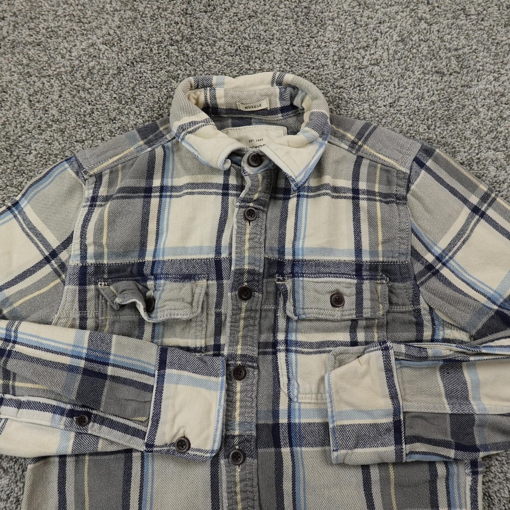 VTG Abercrombie Fitch Shirt Mens M Gray Chamois Flannel Muscle Long Sleeve Y2K